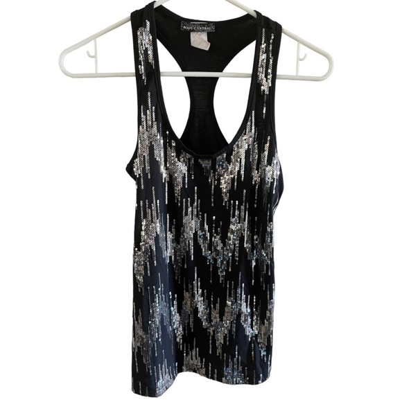 𝅺body CENTRAL LADIES BLACK TANK WITH SILVER SEQUIN DESIGN SIZE SMALL - Picture 1 of 3